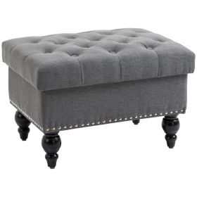 HOMCOM Storage Ottoman 25" with Removable Lid Button-Tufted Fabric Bench Wood Legs Grey Footrest Seat