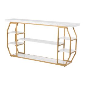 3 Tiers Marble Console Table Modern Golden Geometric Large Console Table