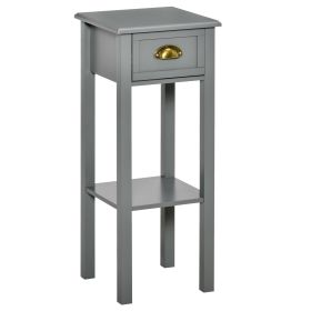 HOMCOM 2-Tier Tall Side Table, Night Stand Narrow Accent Table with Drawer & Bottom Shelf for Space Saving, for Living Room or Bedroom, Gray