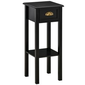 HOMCOM 2-Tier Side Table with Drawer, Narrow End Table for Space Saving, Slim Nightstand with Shelf Metal Knob for Living Room Hallway, Black