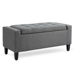 HOMCOM Linen Upholstered Storage Ottoman with Lift-Top Design Space-Saving Gray