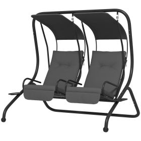 Outsunny 2-Seater Outdoor Porch Swing with Canopy, Patio Swing Chair for Garden, Poolside, Backyard, Gray