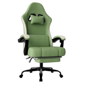 Ergonomic Gaming Chair with Pocketed Spring Cushion, Breathable Fabric Computer Chair with Footrest