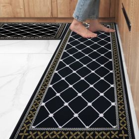 Kitchen Rugs Washable Kitchen Mats for Floor Non Slip Kitchen Mats Set of 2 Absorbent Kitchen Runner, 19.7 X 31.5 In +19.7 X 47.2 In, Black