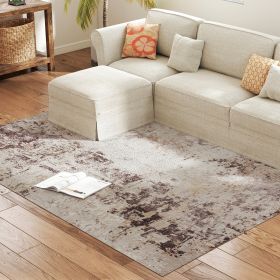 Achine Washable Area Rug 5x7, Non-Slip Modern Abstract Floor Carpet For Living Room, Bedroom, Dining Room, Mixed-Brown (Color: Brown)
