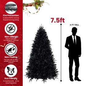 Prelit Black Christmas Tree With White Lights Artificial Fake Christmas Tree With PE&PVC Branch Tips For Halloween And Xmas Tree For Holiday Deco (Option: Half of 15ft)