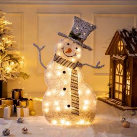 1Pc LED Christmas Snowman Decoration Light Collapsible Battery Operated Lighted Snowman Indoor Outdoor Garden Light With Removable Hands Scarf (Color: White)