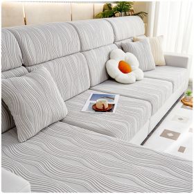 Jacquard velvet full set sofa cover, new fabric, sofa special anti slip sticker, sofa cover, backrest cover, towel (Color: Water Lotus Light Grey, size: M+)