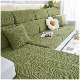 Jacquard velvet full set sofa cover, new fabric, sofa special anti slip sticker, sofa cover, backrest cover, towel (Color: Water Lotus Grass Green, size: M+)