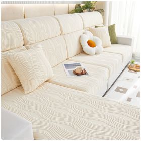 Jacquard velvet full set sofa cover, new fabric, sofa special anti slip sticker, sofa cover, backrest cover, towel (Color: Water Lotus Milk White, size: S+)