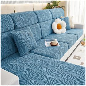 Jacquard velvet full set sofa cover, new fabric, sofa special anti slip sticker, sofa cover, backrest cover, towel (Color: Water Lotus Sky Blue, size: M+)