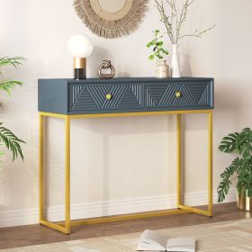 Modern Sleek Console Table Two Drawers with Stripe Design for Living Room and Entryway (Color: Grey, Material: MDF)