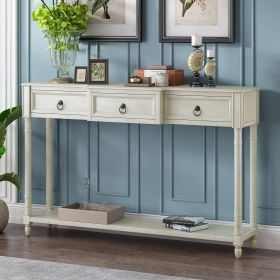 Console Table Sofa Table with Drawers for Entryway with Projecting Drawers and Long Shelf (Color: Antique White, Material: Solid Wood+MDF)