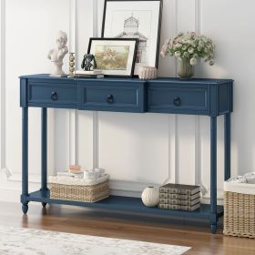 Console Table Sofa Table with Drawers for Entryway with Projecting Drawers and Long Shelf (Color: Antique Navy, Material: Solid Wood+MDF)