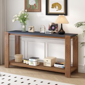 Distinctive Features of a Minimalist Console Table with Bottom Shelf and Four Legs, Suitable for Entryway, Hallway, Living Room, Foyer, Corridor (Color: Black+Brown, Material: MDF)