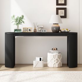 Curved Design Console Table with Unique Vertical Stripe Design ,Suitable for Living Room,Study and Entrance (Color: Black, Material: MDF)