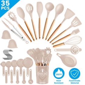 35Pcs Kitchen Cooking Utensils Set Spatula Set Baking Utensil Set Kitchen Accessories Necessities with Holder Egg Whisk Separator Tong Turner Spo (Color: as picture)